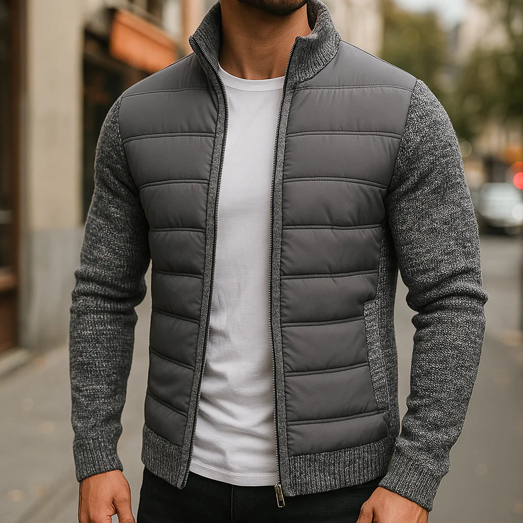 Men’s Quilted Puffer-Body Knit-Fleece Sleeve Jacket