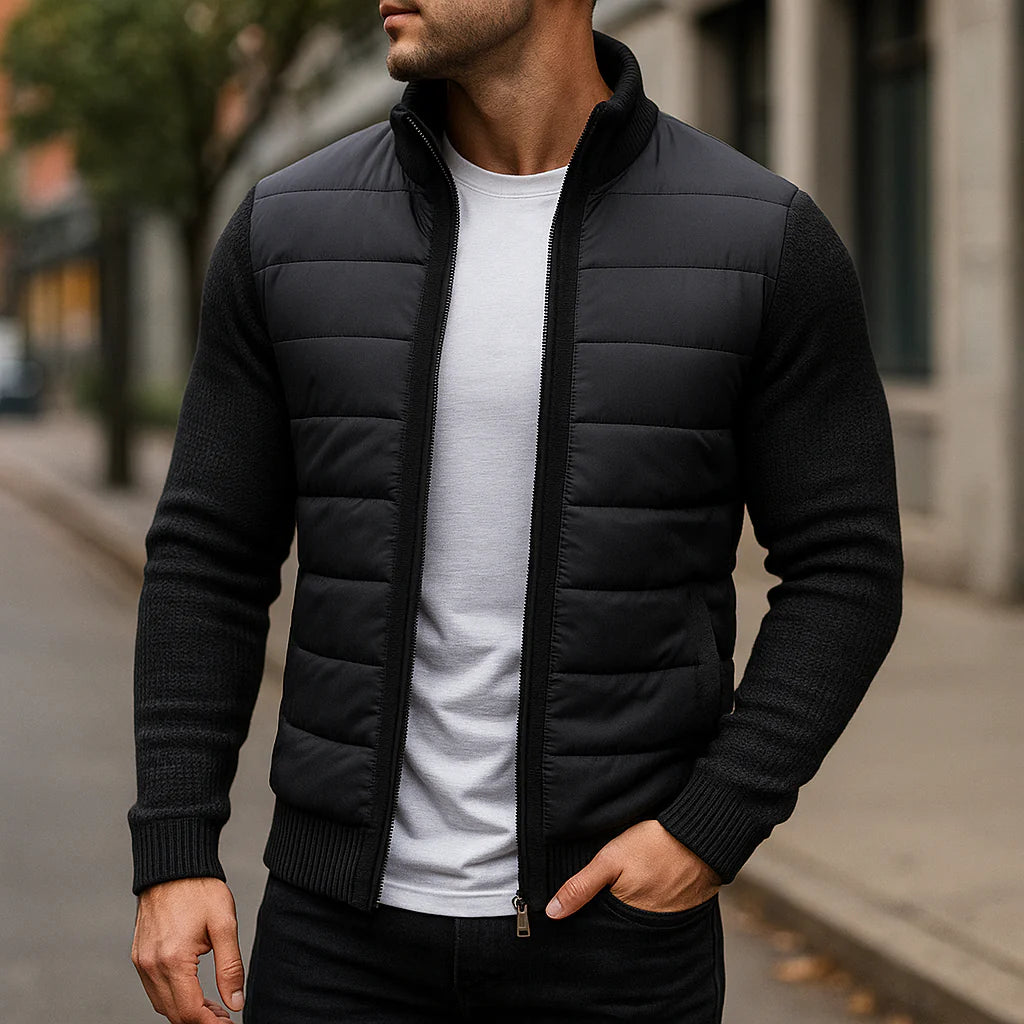 Men’s Quilted Puffer-Body Knit-Fleece Sleeve Jacket
