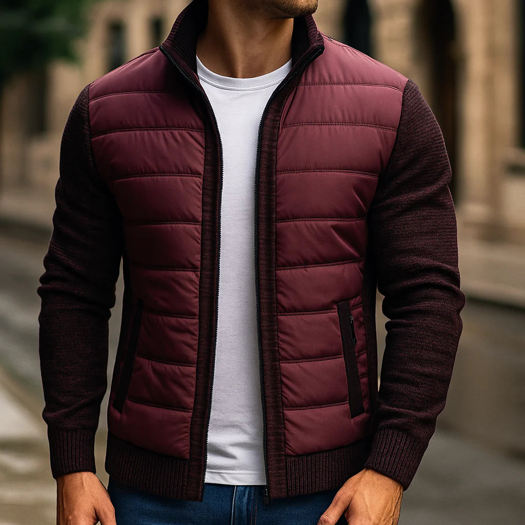 Men’s Quilted Puffer-Body Knit-Fleece Sleeve Jacket