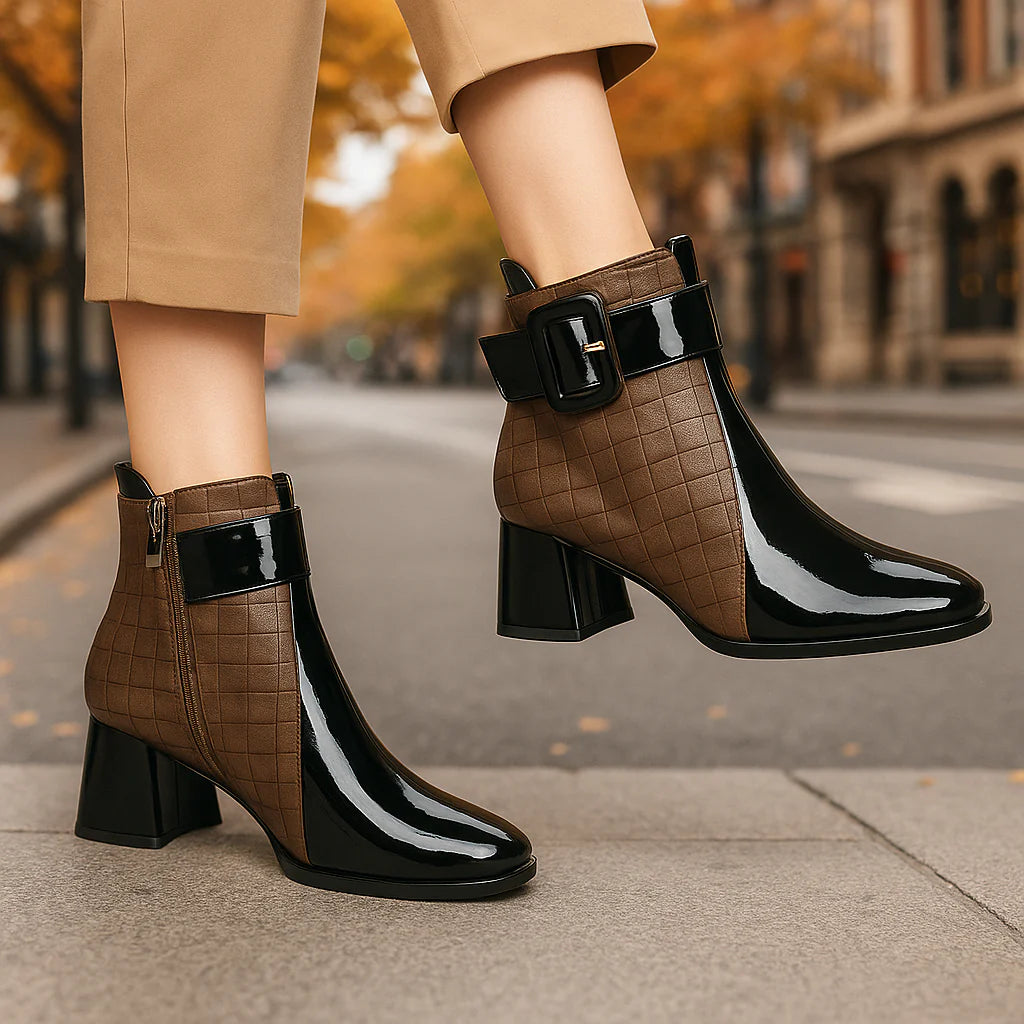 Women’s Polished Leather Buckle Detail Ankle Boots