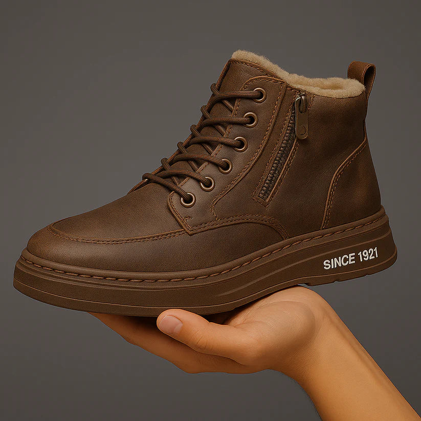 Men’s Fleece-Lined Leather High-Top Trainers