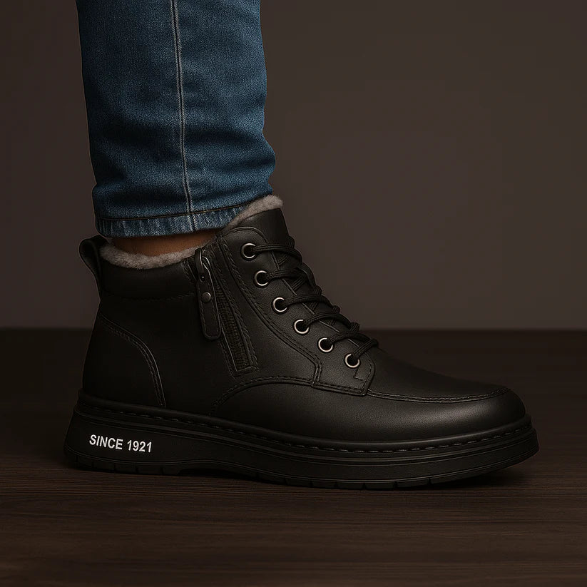 Men’s Fleece-Lined Leather High-Top Trainers