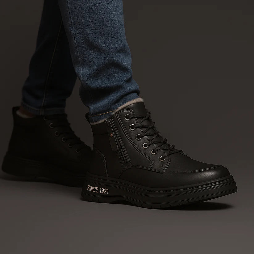 Men’s Fleece-Lined Leather High-Top Trainers