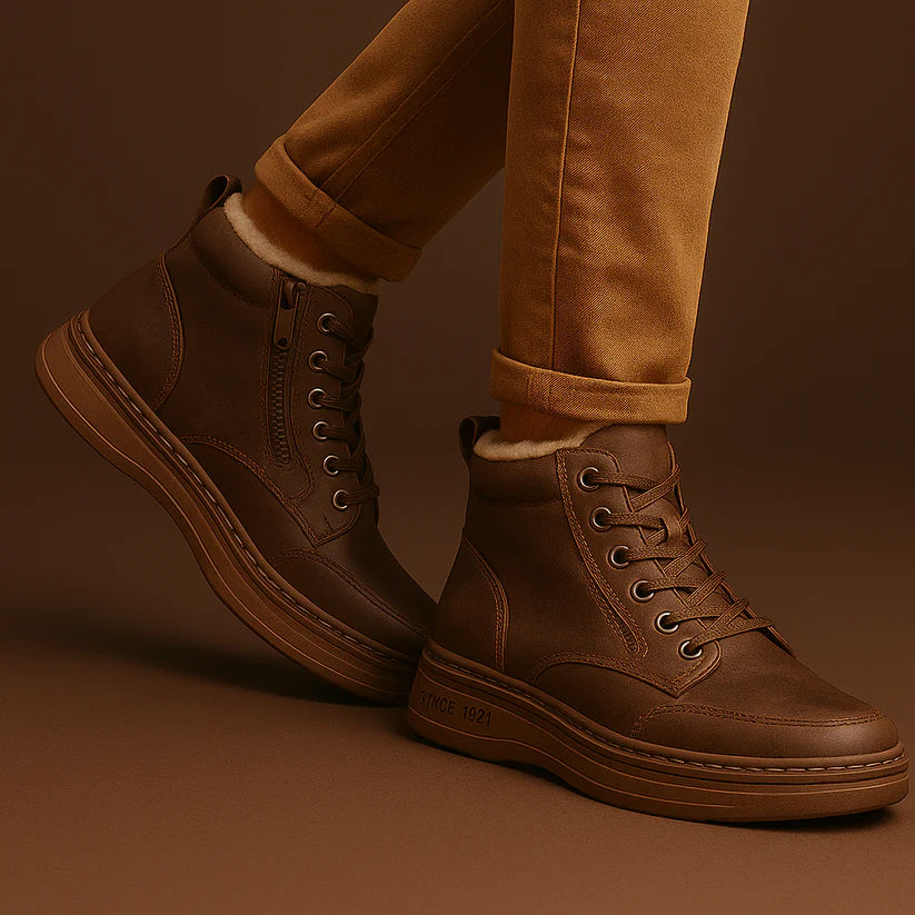 Men’s Fleece-Lined Leather High-Top Trainers