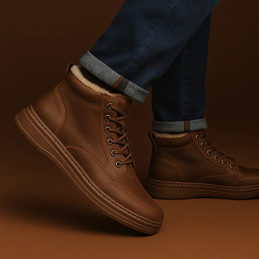 Men’s Fleece-Lined Leather High-Top Trainers