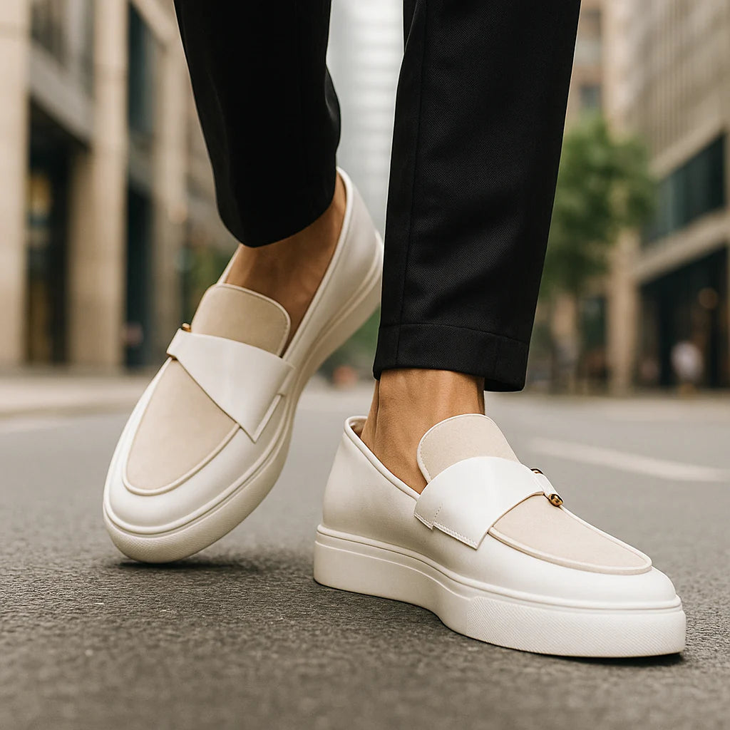 Men’s Textured Leather Gold-Hook Slip-On Trainers