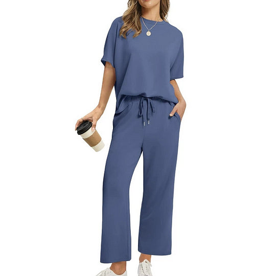 Women’s Relaxed Half-Sleeve Top and Ankle Trousers Set