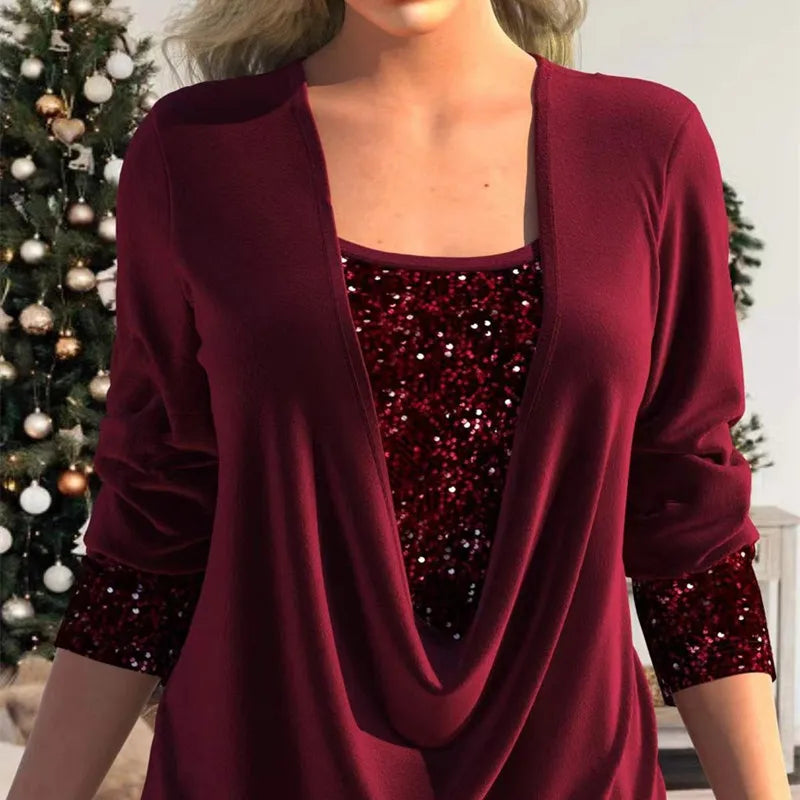 Women's Two-piece sequin top, loose fit and tie-up.