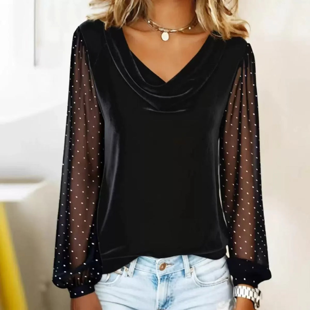 Women’s Velvet Turtleneck Sequin Long Sleeve Top