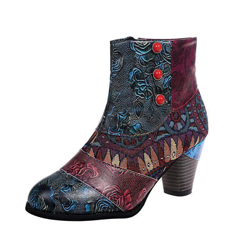 Women’s Patchwork Print Side Zip Ankle Boots