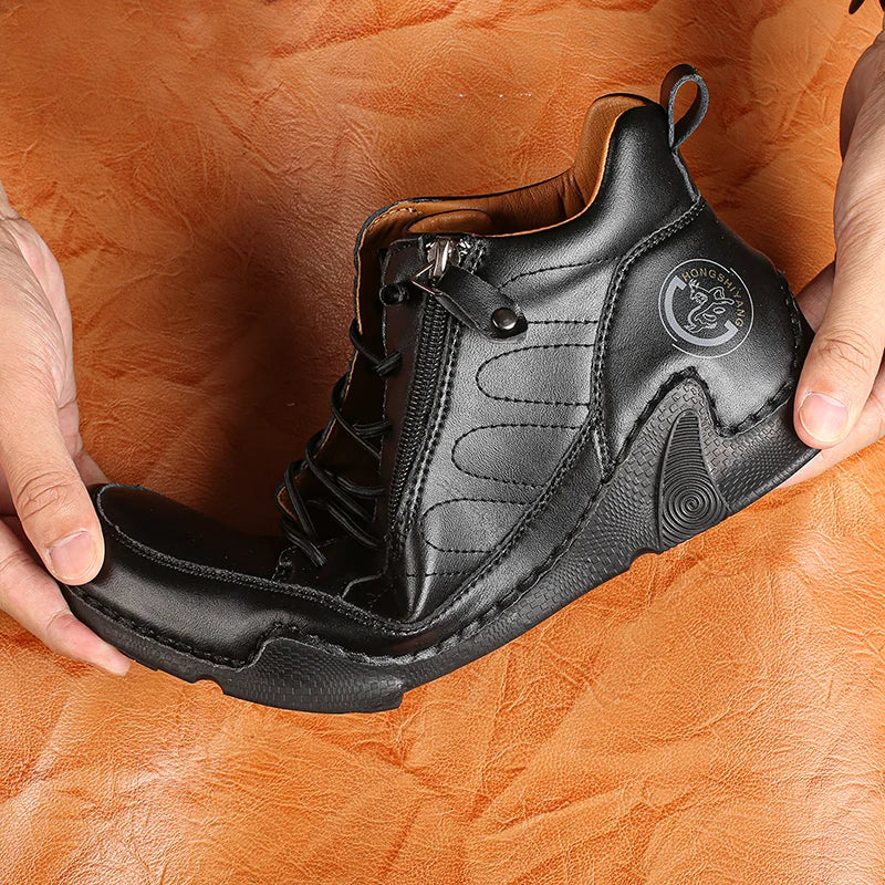 Men’s Wide-Toe Orthotic Waterproof Leather Slip-On Boots