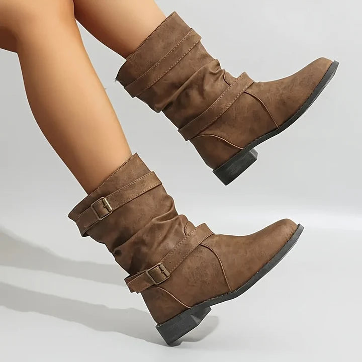 Women’s Buckle Strap Low Heel Comfort Ankle Boots