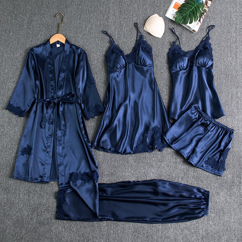 Women’s Silky Lace-Trim 5-Piece Nightwear Set