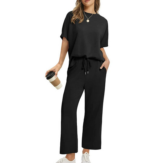 Women’s Relaxed Half-Sleeve Top and Ankle Trousers Set
