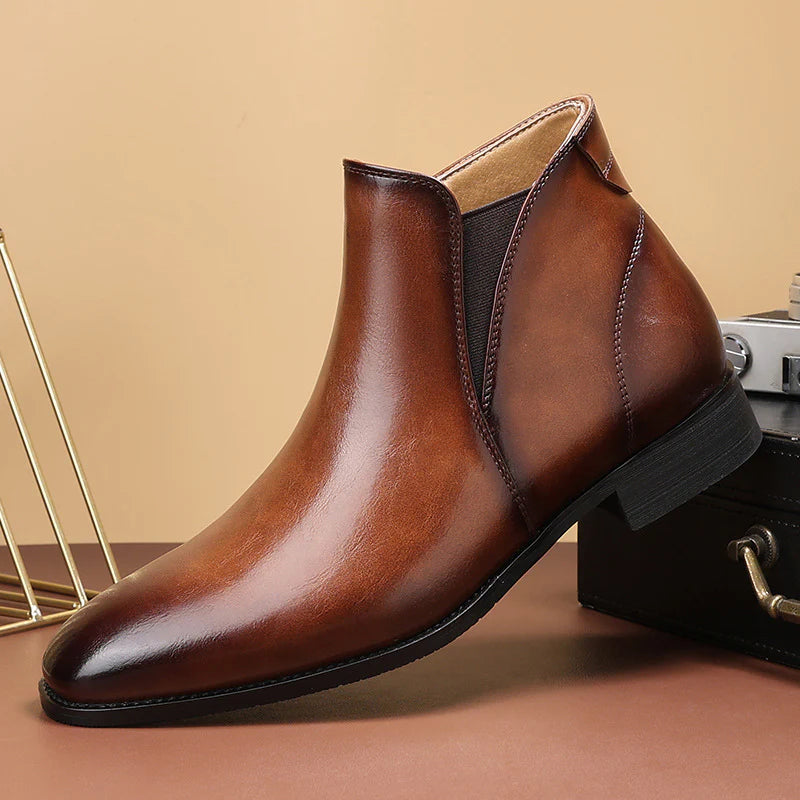 Men’s Glossy Leather Side-Zip Cushioned Ankle Boots