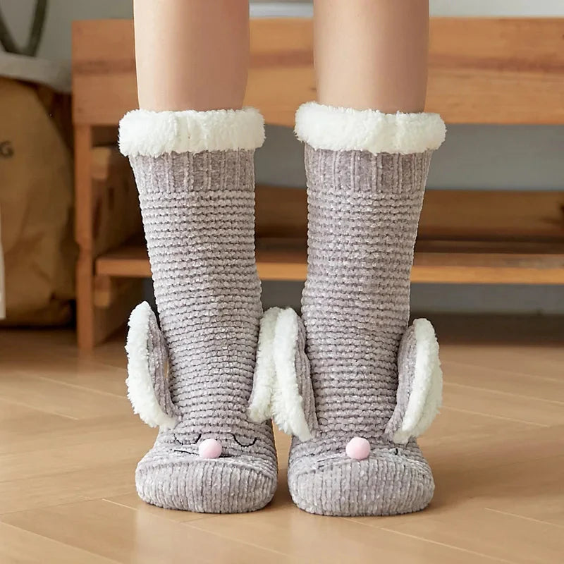 Women’s 3D Bunny Fleece-Lined Non-Slip Home Socks