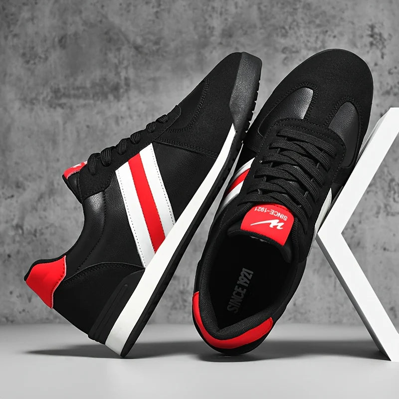 Men’s Genuine Leather Retro Stripe Comfort Trainers
