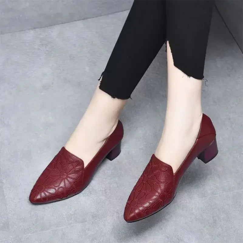 British Style Mid-heel Soft Leather Shoes