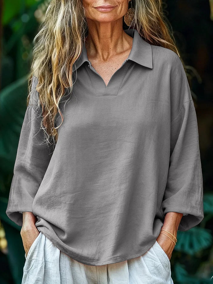 Women’s Loose Polo-Collar Straight Blouse