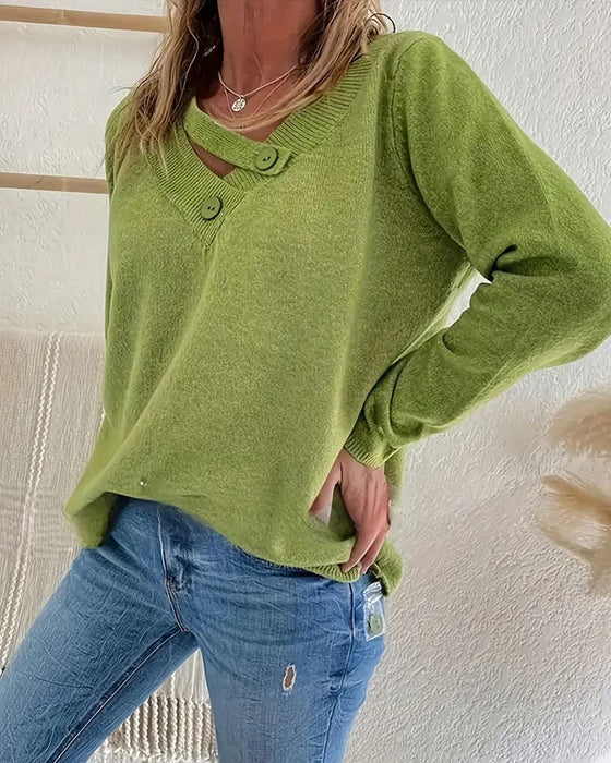 Women’s Soft V-Neck Button Knit Jumper