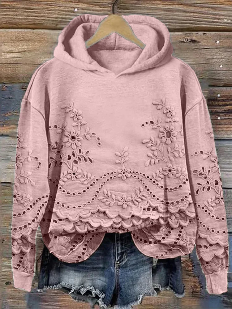 Casual Textured Floral Hoodie for Women