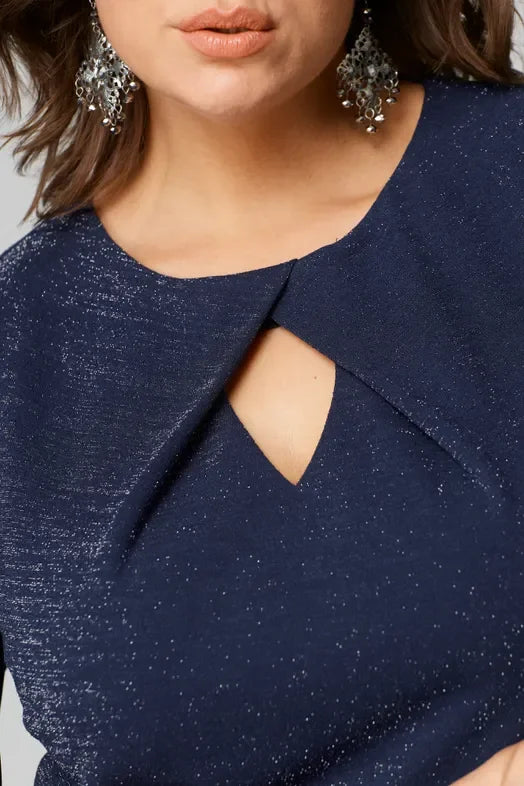 Women’s Sheer-Sleeve Shimmer Shift Dress