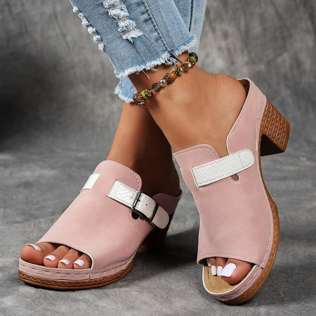 Women's Strappy Wedge Sandals – Adjustable Hook & Loop, Double Buckle Design