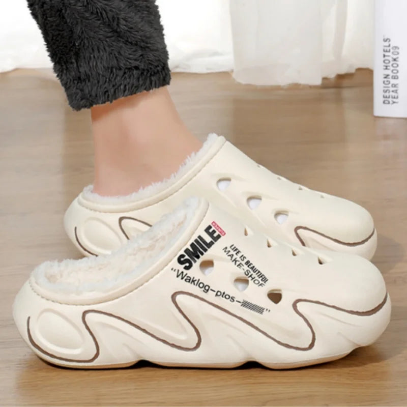 Men’s Plush-Lined Thick Sole Winter Cotton Slippers