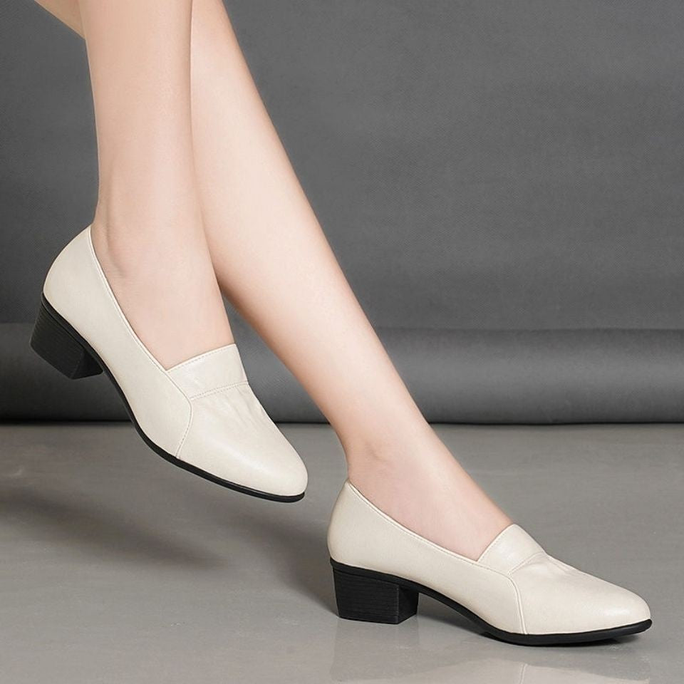 Women's Trendy Non-slip Soft Sole Short Heeled Leather Shoes