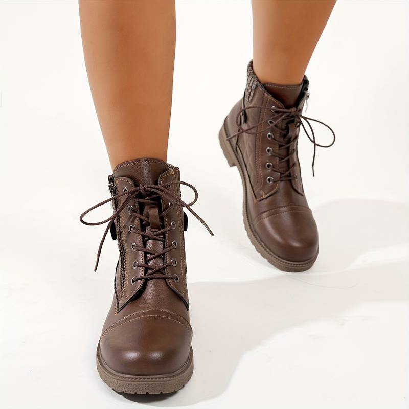 Women’s Lace Up Ankle Boots with Side Zip and Knit Collar