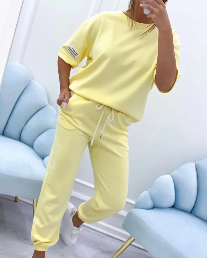 Women’s Cotton Linen Relaxed Top and Ankle Trousers Set