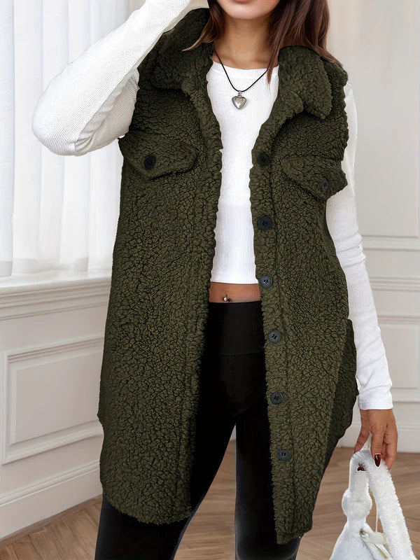 Women’s Longline Button-Up Cosy Fleece Vest