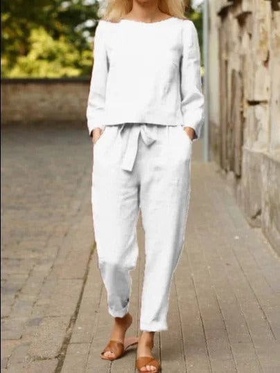 Women’s Linen-Cotton Two-Piece Set – Blouse & Trousers