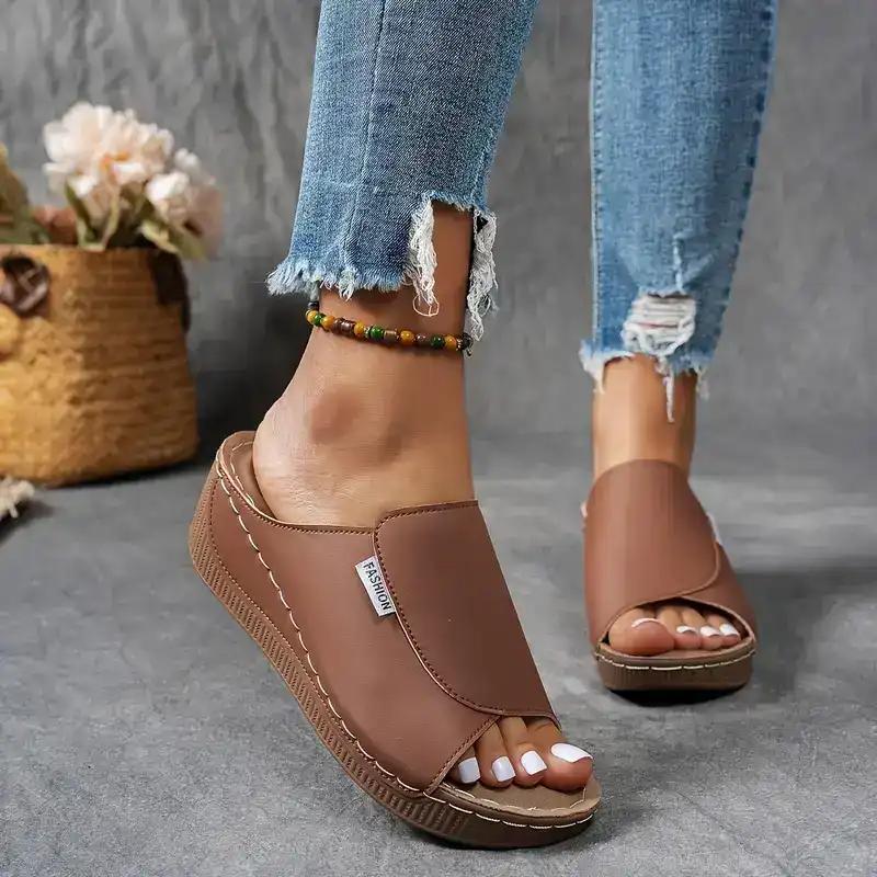 Comfortable Arch Support Slides - Women's Solid Color Sandals - Breathable