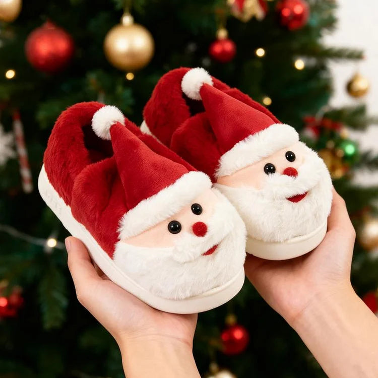Plush Thick-Sole Santa Christmas Slippers
