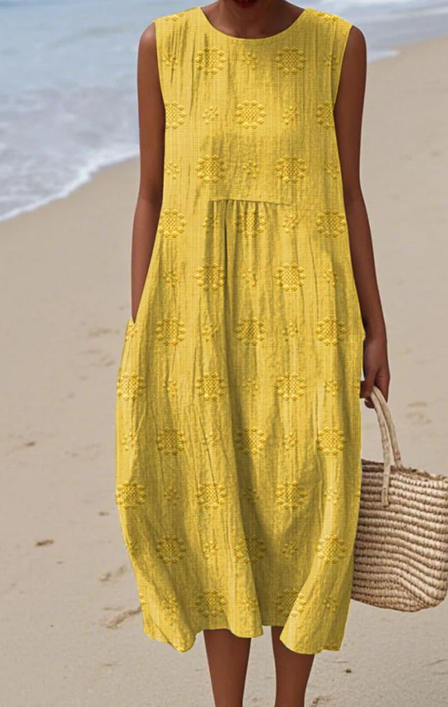 ELEGANT SLEEVELESS COTTON POCKET DRESS