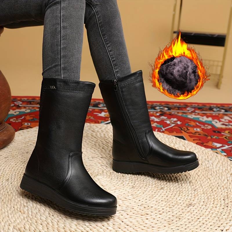 Women’s Warm Lined Mid Calf Boots with Stretch Back Panel