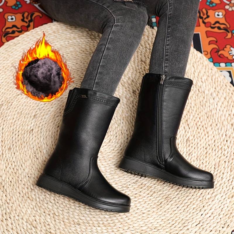 Women’s Warm Lined Mid Calf Boots with Stretch Back Panel