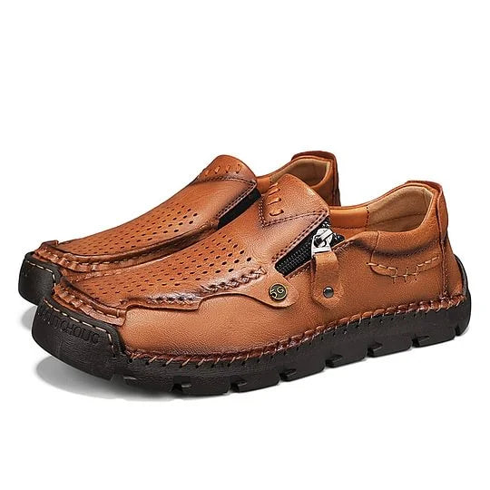 Men's Premium Wide-Toe Leather Zip Loafers