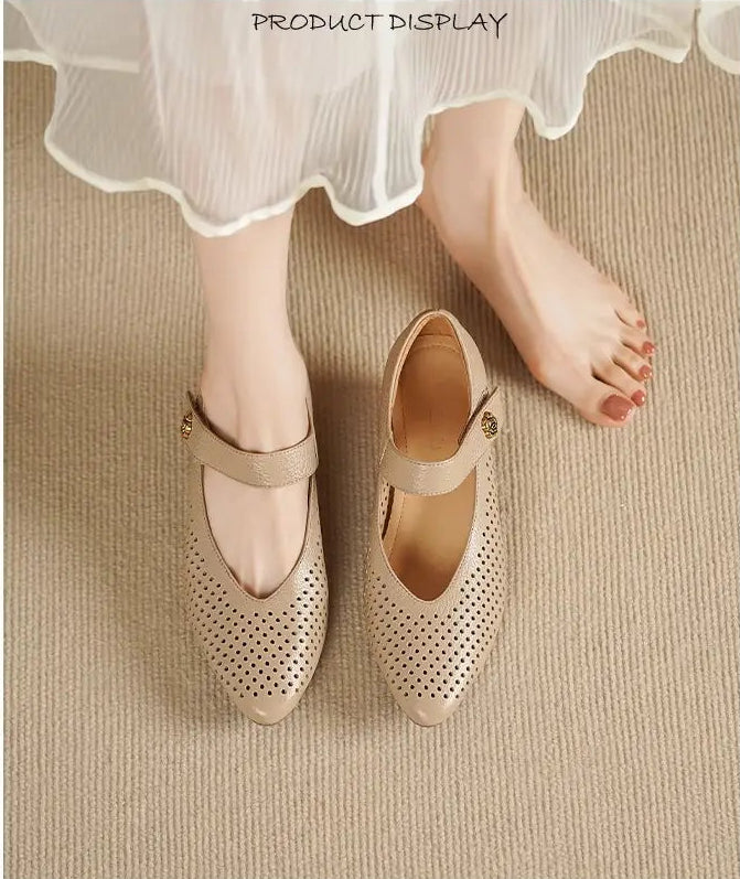 Women’s Perforated Strap Low Heel Flats
