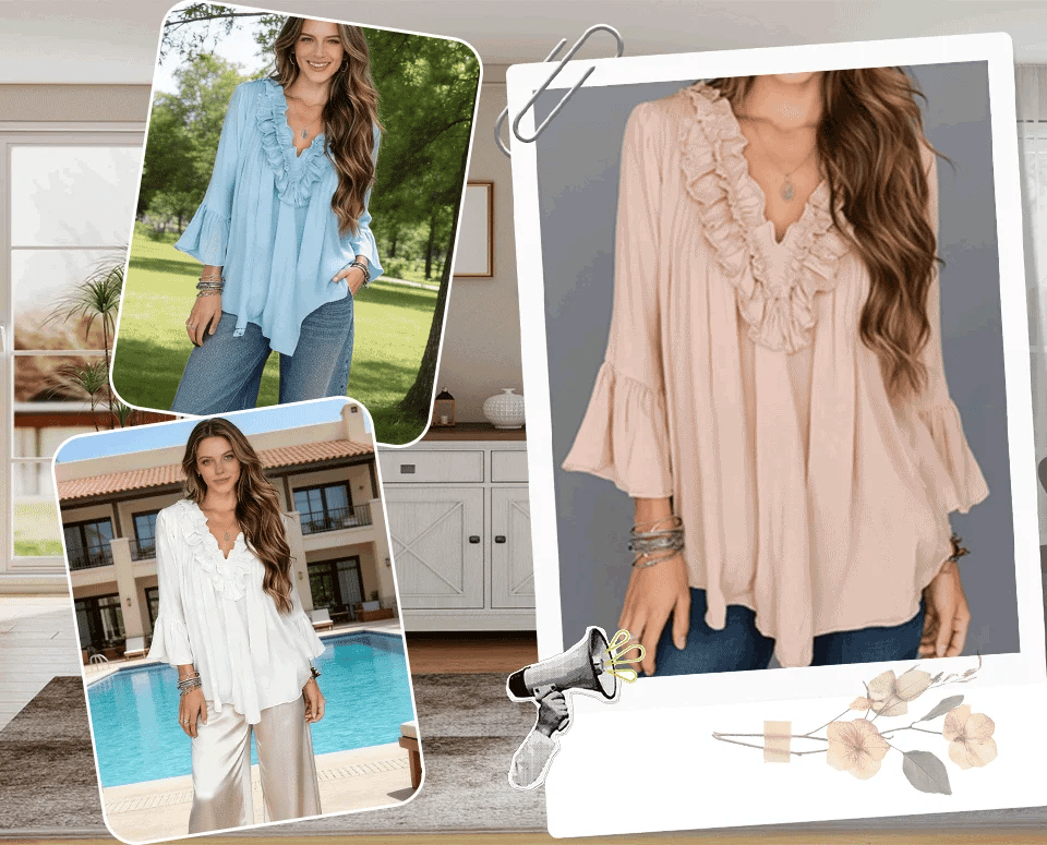 Women’s Soft Ruffle V Neck Blouse