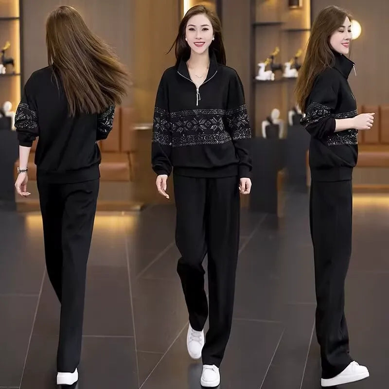 Women’s Half Zip Patterned Lounge Tracksuit Set