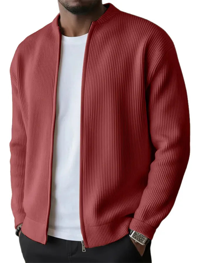 Men’s Ribbed Stand Collar Waffle Knit Button-Up Cardigan Jacket