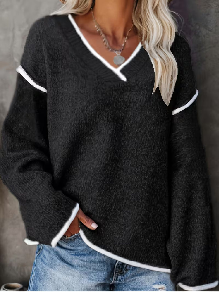 Women’s Relaxed V-Neck Long Sleeve Knit Sweater