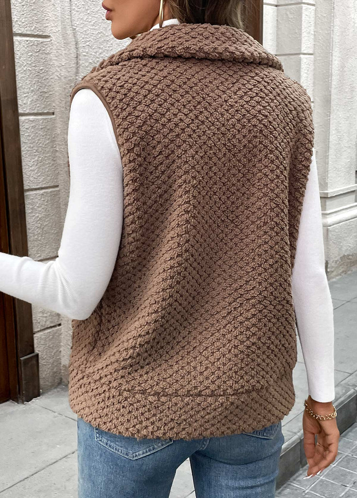 Women’s Dark Coffee Teddy Fleece Zip Gilet with Pockets