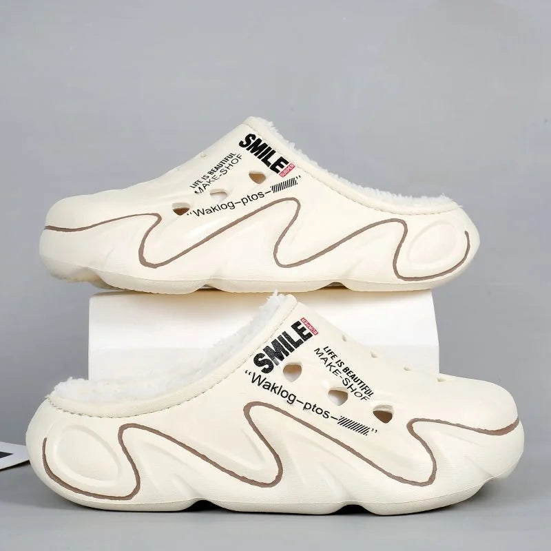 Men’s Plush-Lined Thick Sole Winter Cotton Slippers