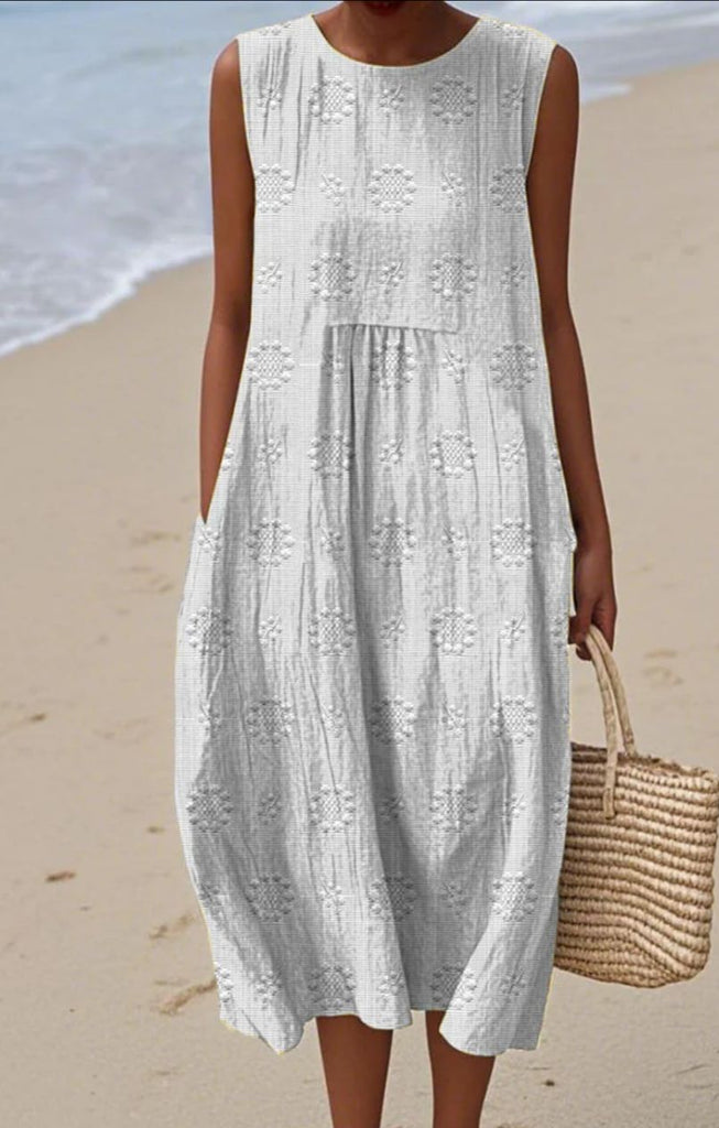 ELEGANT SLEEVELESS COTTON POCKET DRESS