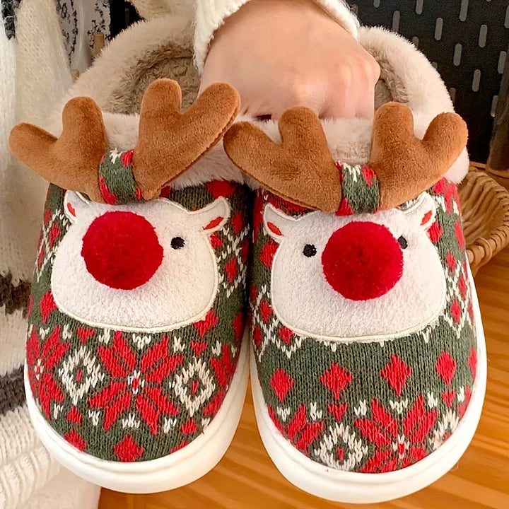 Christmas Reindeer Fleece-Lined Slippers
