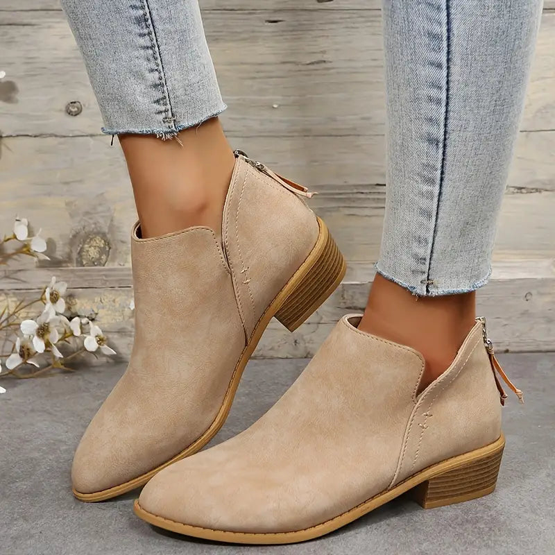 V-Cut Chic Chunky Heel Boots for Women