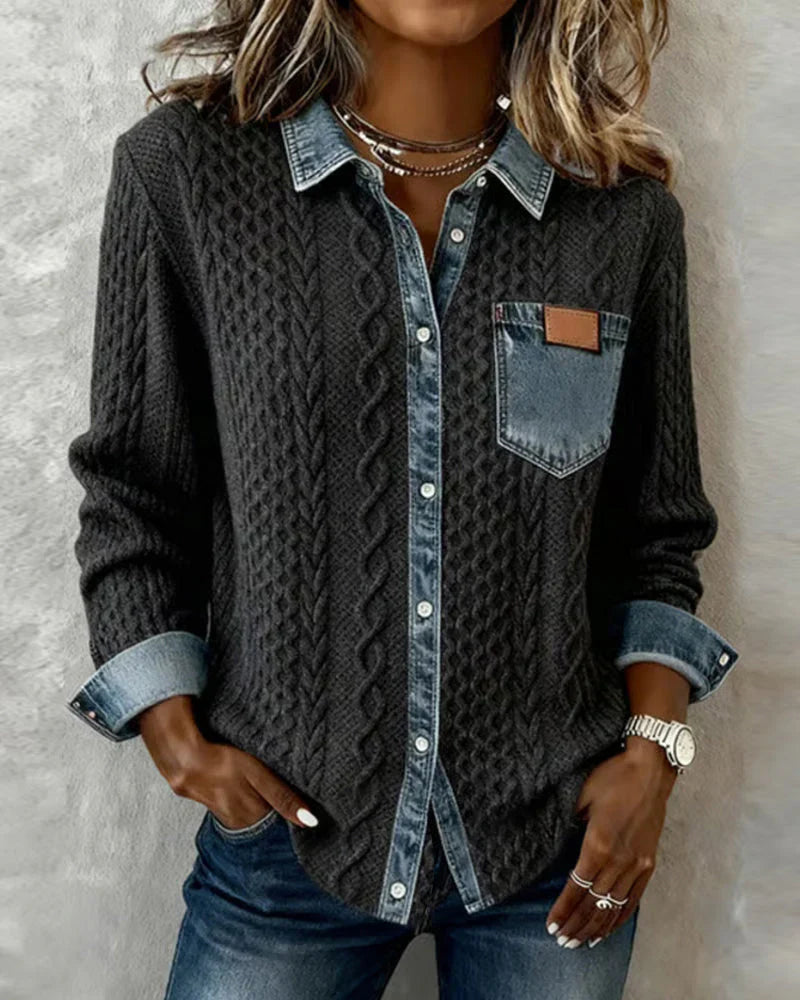 Chemise à boutons en denim à torsades pour femme